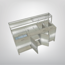 QUẦY PHA CHẾ INOX - THÙNG ĐÁ, 2 CHẬU RỬA, KỆ TRÊN QUẦY