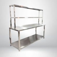 BÀN INOX 2 TẦNG CÓ KỆ PHẲNG TRÊN BÀN