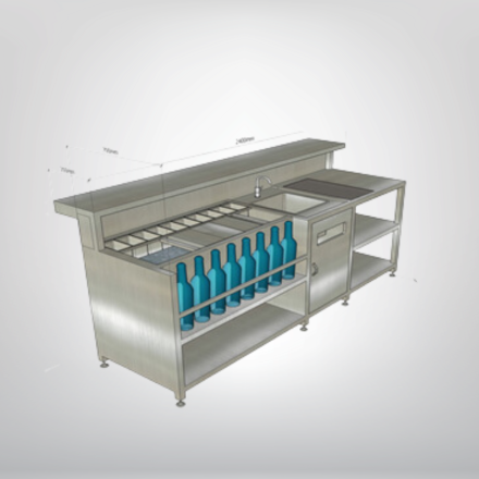 QUẦY PHA CHẾ INOX CÓ KỆ RA MÓN